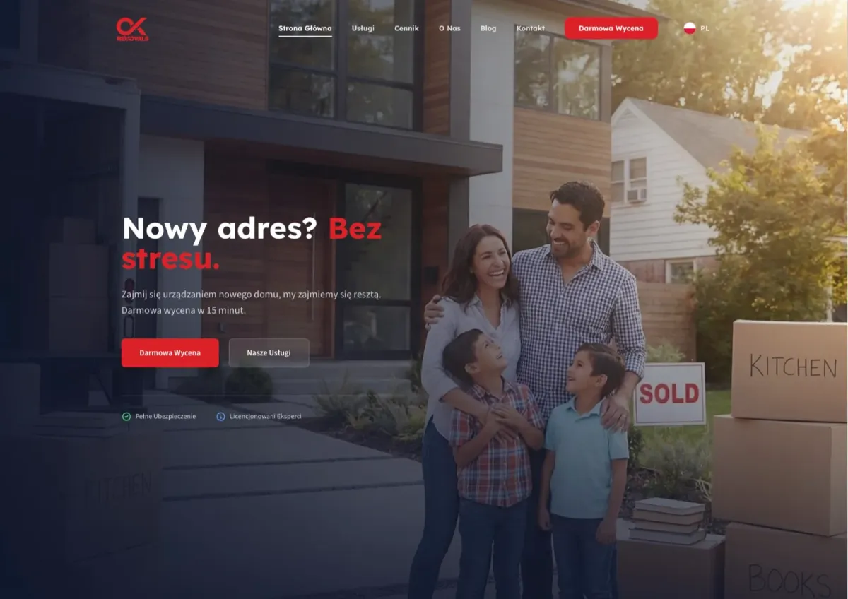 Strona OkRemovals na komputerze — realizacja APIXEL